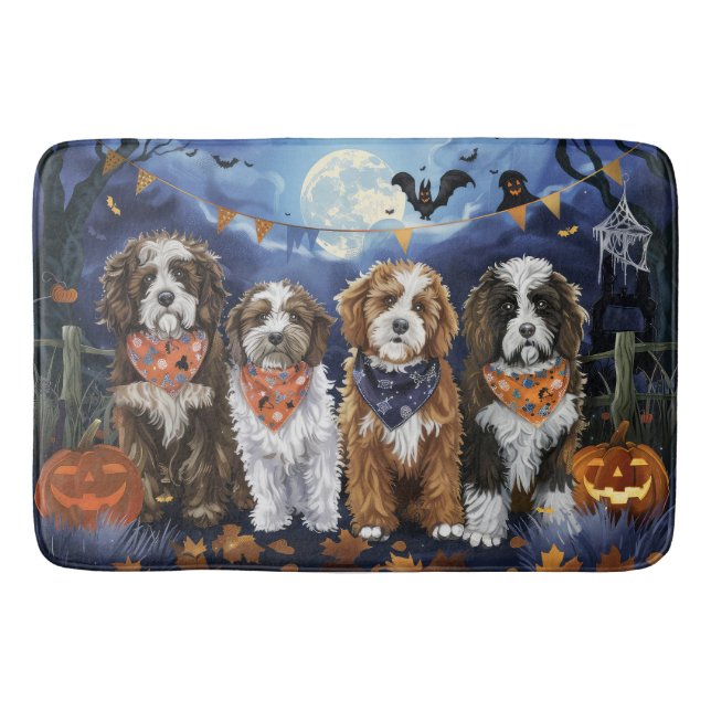 Alfombrilla De Baño Bernedoodle Halloween Spooky (Anverso)