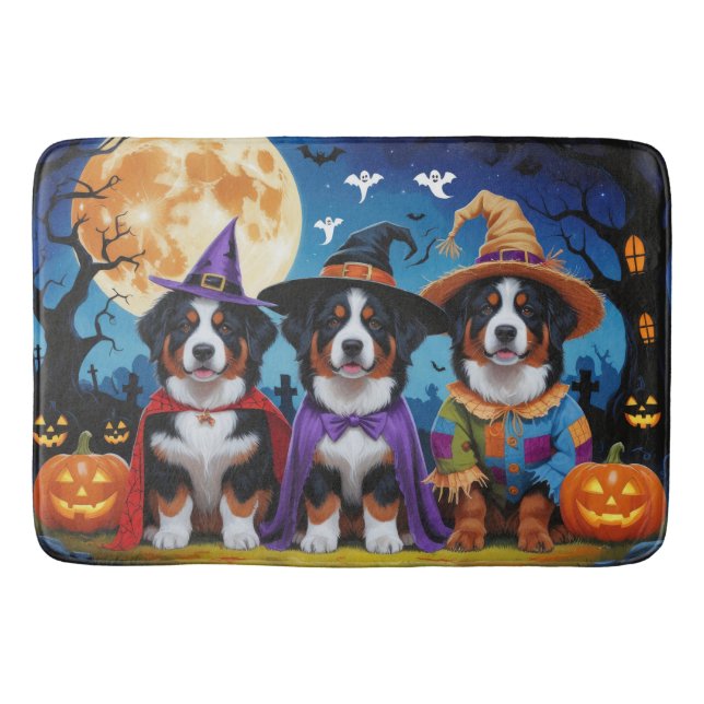 Alfombrilla De Baño Bernese Mountain Dogs Pumpkin Halloween Funny (Anverso)