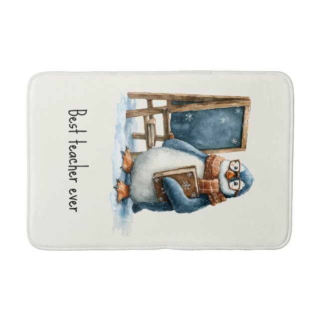 Alfombrilla De Baño Best Teacher Ever Winter Penguin Design (Anverso)