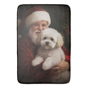 Alfombrilla De Baño Bichon Frise con Papá Noel Navideño Festivo