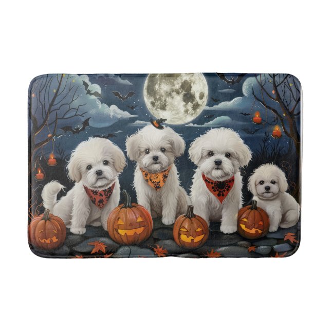 Alfombrilla De Baño Bichon Frise Halloween Spooky (Anverso)