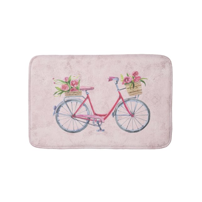 Alfombrilla De Baño Bicicleta rosa chic vintage Shabby  (Anverso)