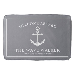 Alfombrilla De Baño Bienvenida Nautical Bot Gris y blanco pizarra