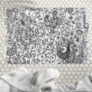 Alfombrilla De Baño Birds Black and White Hand Drawn Contemporary Art