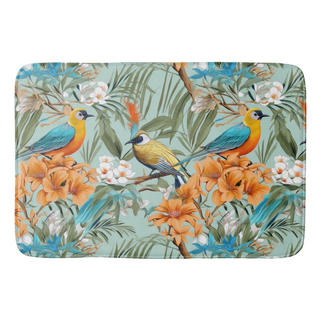 Alfombrilla De Baño Birds Chinoiserie Mint Naranja (Anverso)