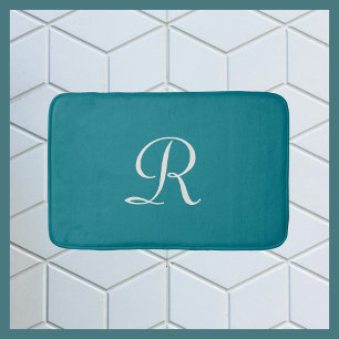 Alfombrilla De Baño Biscay Bay Blue Trendy Monogrammed Plush Bath Mat