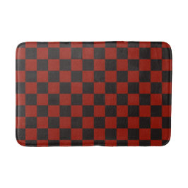 Alfombrilla De Baño Black and Deep red checkerboard pattern
