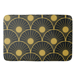 Alfombrilla De Baño Black and Gold Art deco Resumen patrón solar
