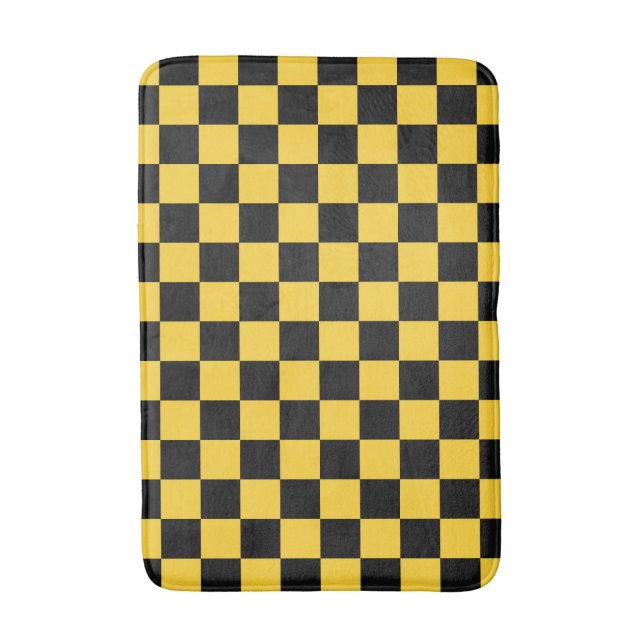 Alfombrilla De Baño Black and gold checkerboard pattern (Frente vertical)