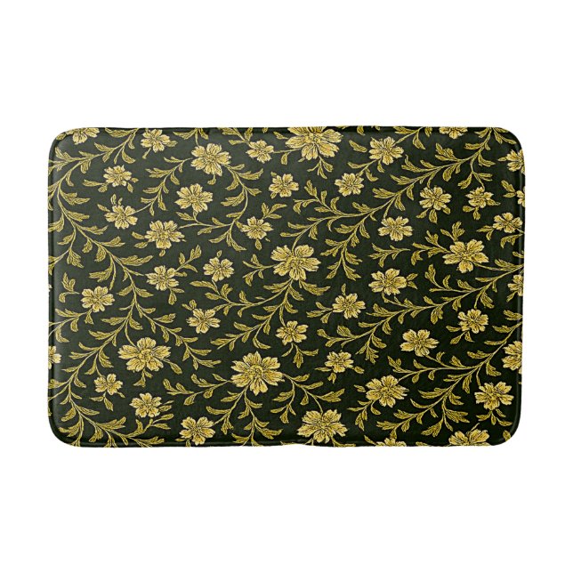 Alfombrilla De Baño Black and Gold Floral  (Anverso)
