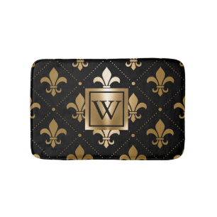 Alfombrilla De Baño Black and Golden Fleur-de-lis