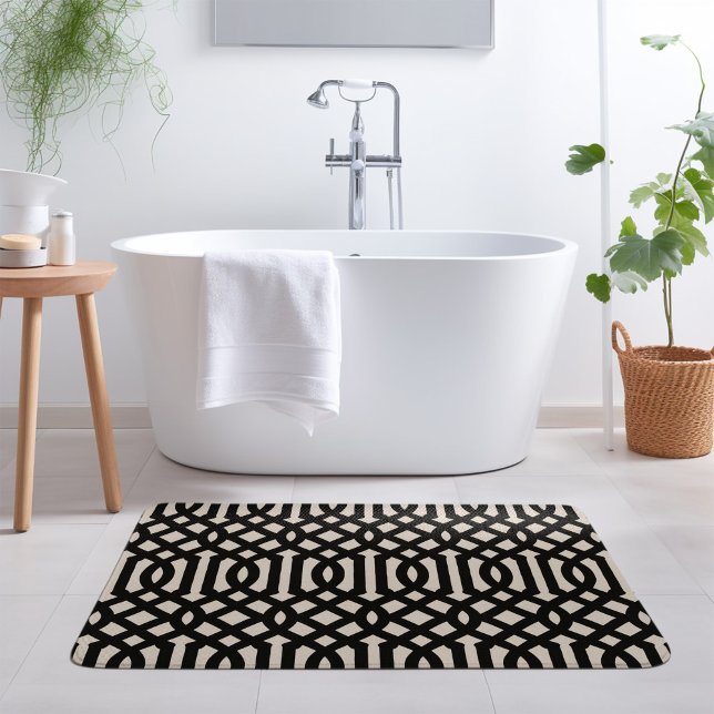 Alfombrilla De Baño Black and Ivory Trellis | Casa de campo moderna (Subido por el creador)