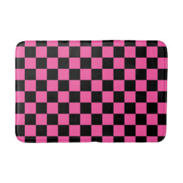 Alfombrilla De Baño Black and pink checkerboard pattern