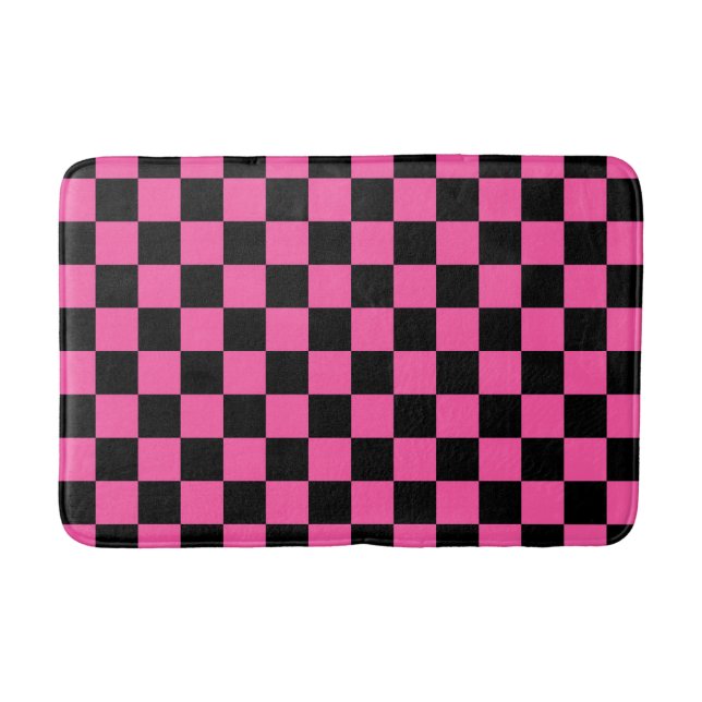 Alfombrilla De Baño Black and pink checkerboard pattern (Anverso)