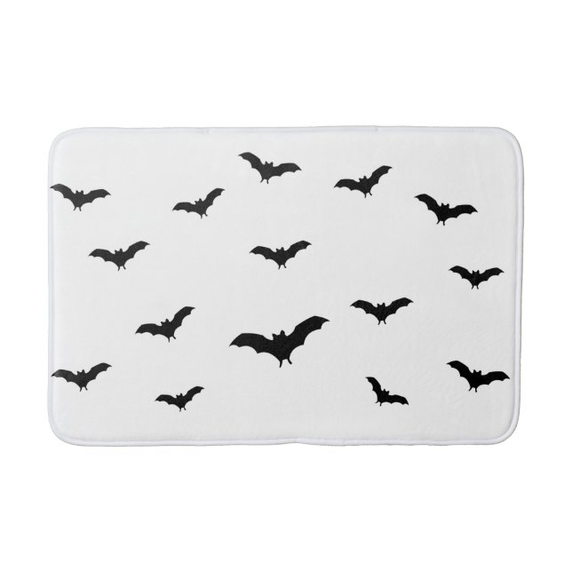 Alfombrilla De Baño Black Bats & White Cute Halloween Moda (Anverso)