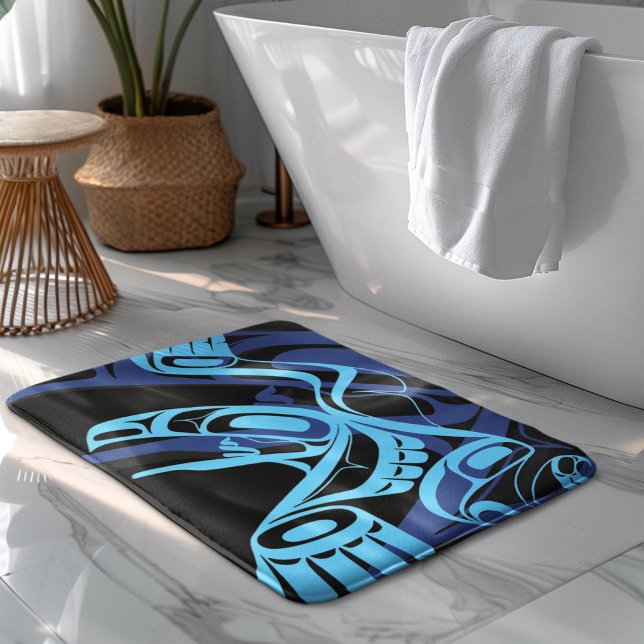 Alfombrilla De Baño Black Blue Haida Eagle Thunder Bird Arte Nativo (Subido por el creador)