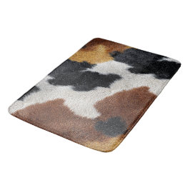 Alfombrilla De Baño Black, Brown White Cowhide Pattern