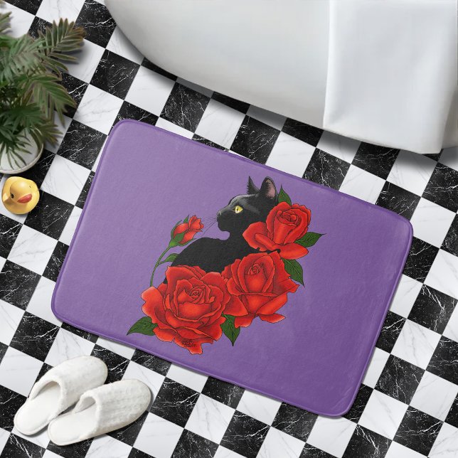 Alfombrilla De Baño Black Cat Roses Red Roses Purple (Subido por el creador)