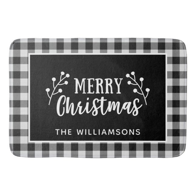Alfombrilla De Baño Black Check Merry Christmas Farmhouse Door (Anverso)
