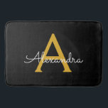 Alfombrilla De Baño Black Gold Modern Script Girly Monograma Nombre<br><div class="desc">Monograma de escritura simple negro y dorado Matas de baño. Esto hace que la graduación perfecta,  el cumpleaños,  la boda,  la ducha de novia,  el aniversario,  la ducha de bebé o la fiesta de soltera sea un regalo para alguien que ama el lujo glam y los estilos elegantes.</div>