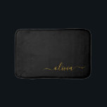 Alfombrilla De Baño Black Gold Modern Script Girly Monograma Nombre<br><div class="desc">Monograma de escritura simple negro y dorado Matas de baño. Esto hace que la graduación perfecta,  el cumpleaños,  la boda,  la ducha de novia,  el aniversario,  la ducha de bebé o la fiesta de soltera sea un regalo para alguien que ama el lujo glam y los estilos elegantes.</div>