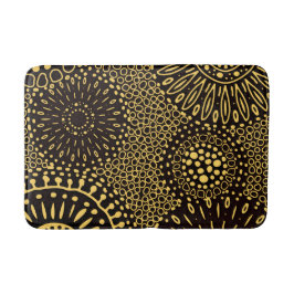 Alfombrilla De Baño Black Gold Vintage Ethnic Floral Pattern Bath Mat