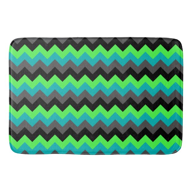 Alfombrilla De Baño Black Green Ombre Chevrons Large Bath Mat (Anverso)