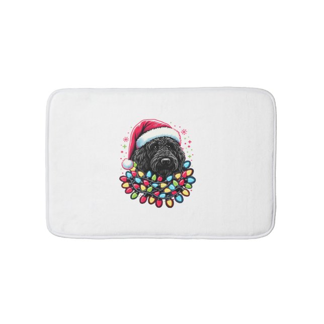 Alfombrilla De Baño Black Labradoodle Christmas Tree Xmas Lights Doodl (Anverso)