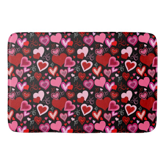 Alfombrilla De Baño Black Pink Red Hearts Love Pattern (Anverso)