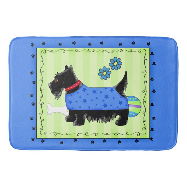 Alfombrilla De Baño Black Scottie Terrier Blue and Lime Green (Anverso)