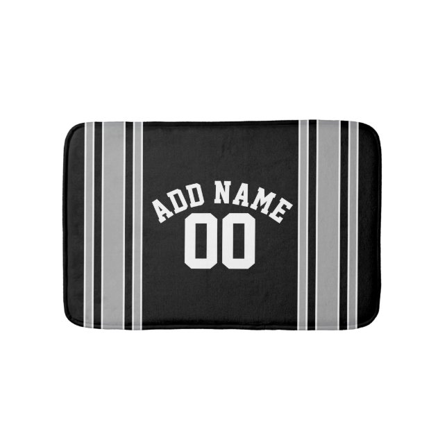 Alfombrilla De Baño Black Silver Sports Jersey con nombre y número (Anverso)