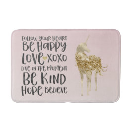 Alfombrilla De Baño Black Watercolor Inspirador Gold Unicorn