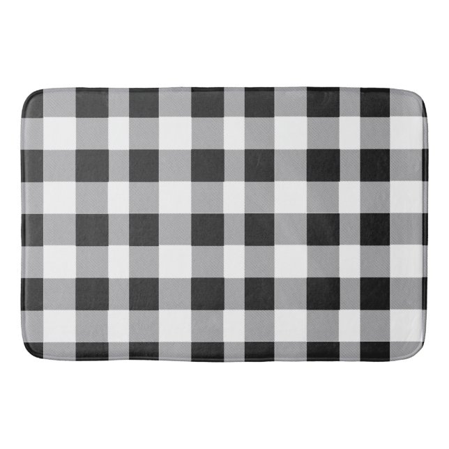 Alfombrilla De Baño Black White Buffalo Gingham Check Plate Holiday B (Anverso)