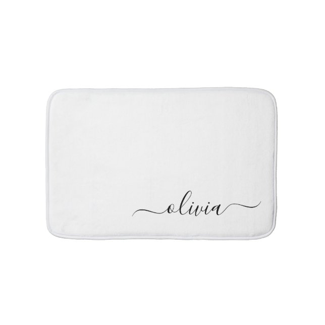 Alfombrilla De Baño Black White Modern Script Girly Monograma Nombre (Anverso)