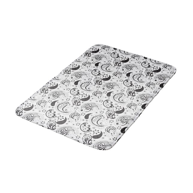 Alfombrilla De Baño Black & White Paisley Pattern –Elegant Textile Art (Angular)