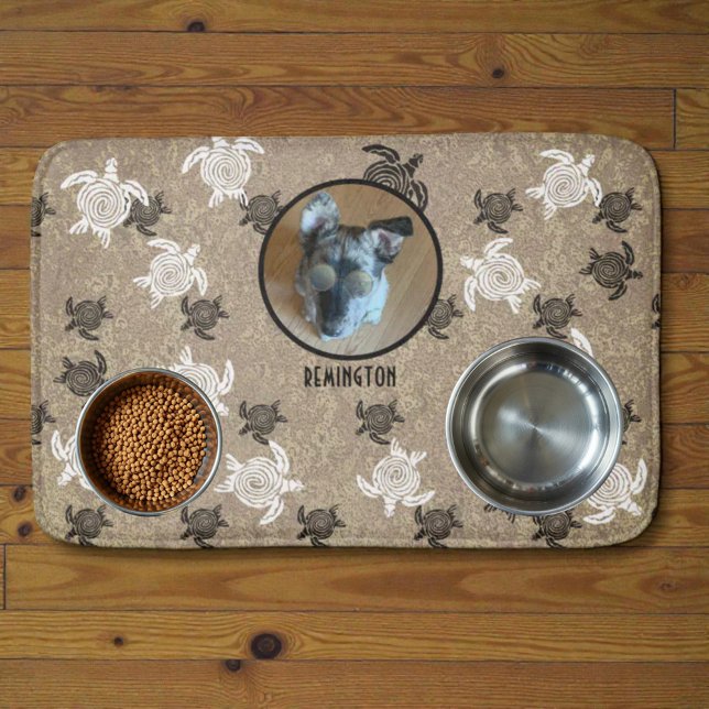 Alfombrilla De Baño Black White Tribal Art Sea Turtles Custom Photo (Cute mat with custom photo and text for a pet area. )