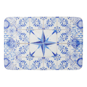Alfombrilla De Baño Blanco azul de la playa náutica rústica moderna