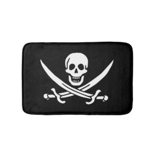 Alfombrilla De Baño Blanco, Bandera Pirata Calico Jack, Calavera y Cri