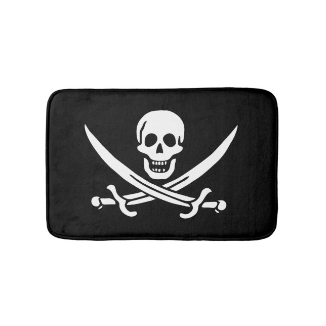 Alfombrilla De Baño Blanco, Bandera Pirata Calico Jack, Calavera y Cri (Anverso)