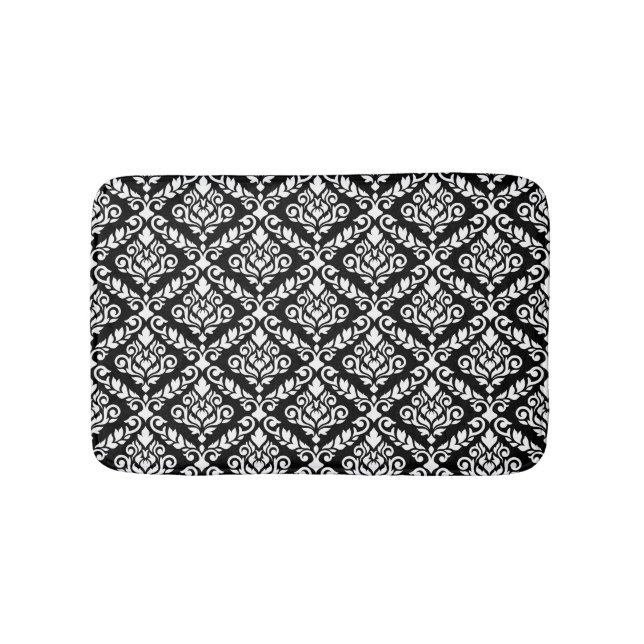 Alfombrilla De Baño Blanco del modelo del damasco de Prima en negro (Anverso)