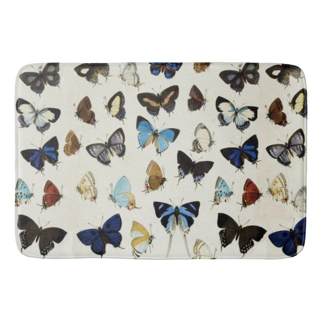 Alfombrilla De Baño BLANCO NEGRO BLANCO AZUL BUTTERFLIES Belleza Natur (Anverso)