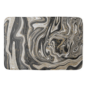 Alfombrilla De Baño Blanco Negro y Dorado Chic Remolino Moderno Abstra
