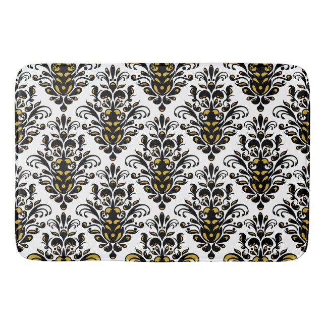Alfombrilla De Baño Blanco y negro elegante con el tacto del damasco (Anverso)