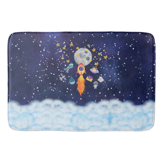 Alfombrilla De Baño Blast-Off Rocketship Kids Bath Mat Baño Decoración (Anverso)
