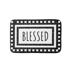 Alfombrilla De Baño Blessed Black and White Tile Design 