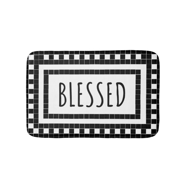 Alfombrilla De Baño Blessed Black and White Tile Design  (Anverso)