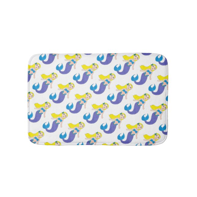 Alfombrilla De Baño Blona Natación Sirena Chica Púrpura Cola Mar (Anverso)