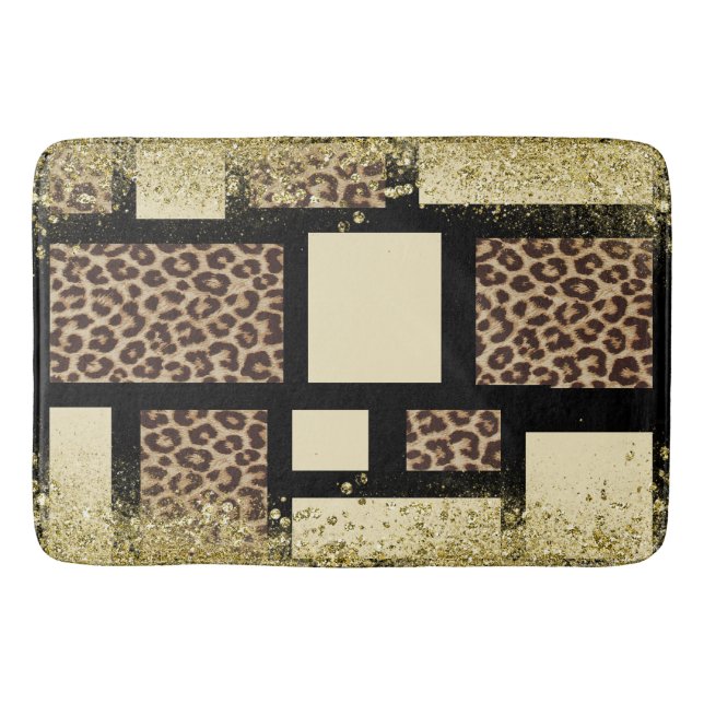 Alfombrilla De Baño Bloque de Color Crema Marfil Negro y Leopardo Guep (Anverso)