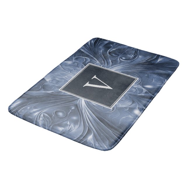 Alfombrilla De Baño Blue Abstract Flourig Monogram Bath Mat (Angular)