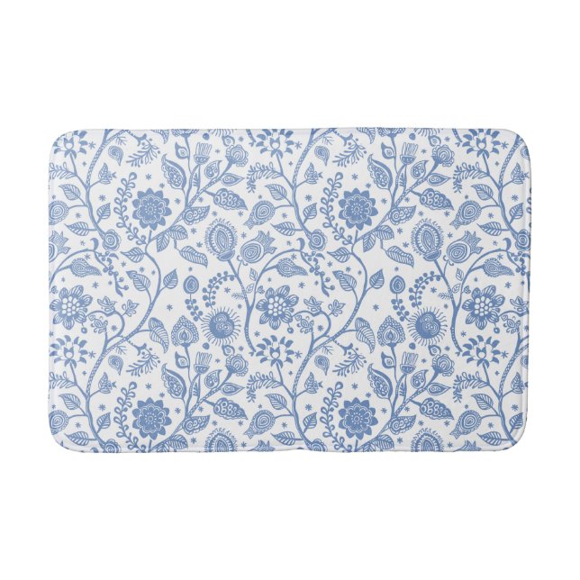 Alfombrilla De Baño Blue and White Floral Pattern Botanical Whimsical (Anverso)